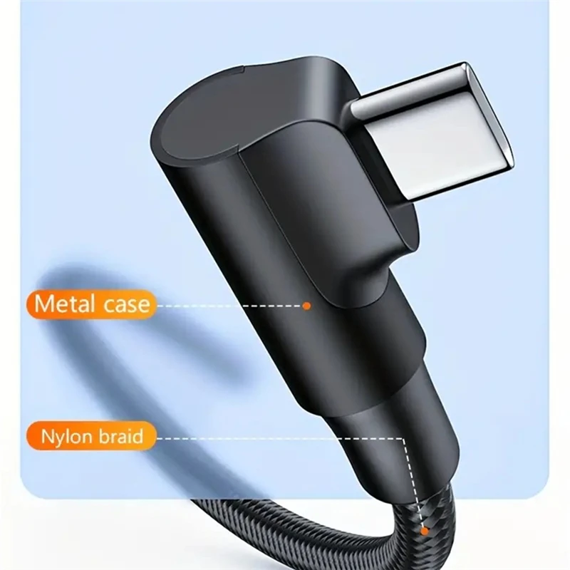 Cable de carga rápida USB C con codo de 90 grados para iPhone 16 15 Pro Max Samsung Xiaomi Redmi POCO OnePlus Cables tipo C trenzados de nailon - imagen 2