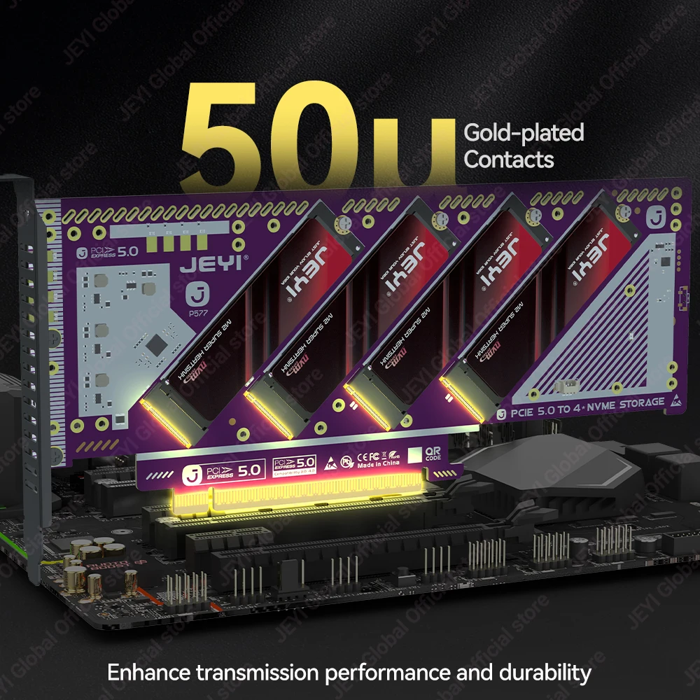 Tarjeta de expansión JEYI PCIe 5,0 X16 Quad M.2, adaptador NVMe RAID 0/1/5/JBOD, velocidad de 512 Gb/s, 8TB por SSD Compatible con PCIe 4,0/3,0 - imagen 5