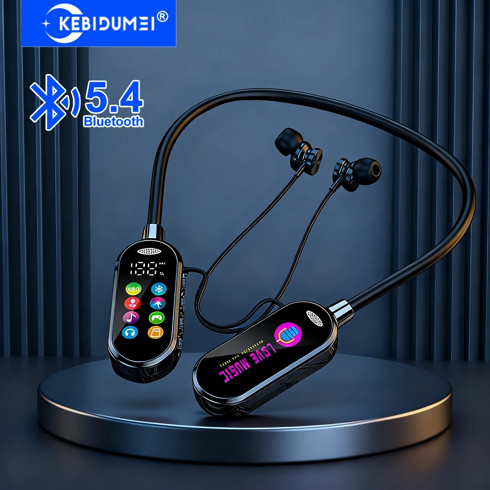 Auriculares con banda para el cuello, cascos inalámbricos TWS con Bluetooth 5,4, estéreo HiFi, reducción de ruido, pantalla LED para vivo