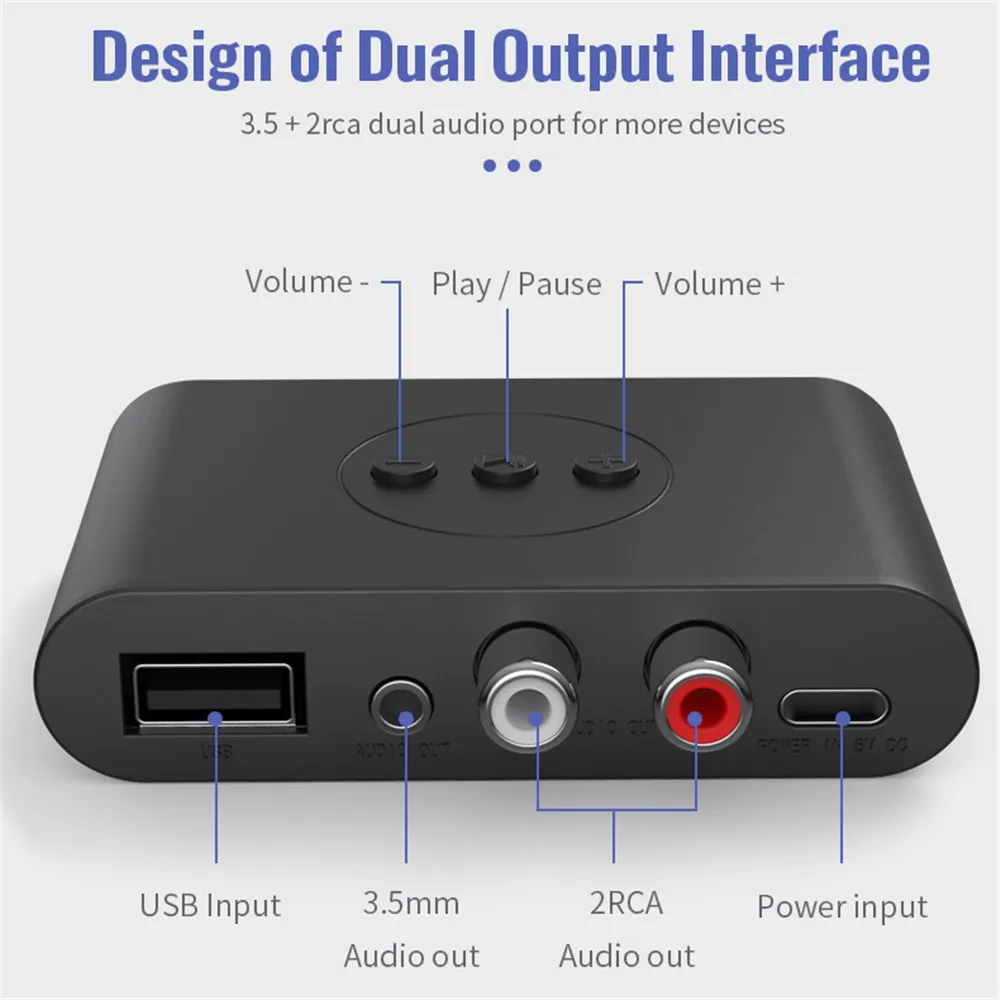 Receptor de Audio Bluetooth 5,0, disco U, NFC, RCA, conector auxiliar de 3,5mm, adaptador inalámbrico de música estéreo, Audio con micrófono para amplificador MP3 de coche - imagen 4