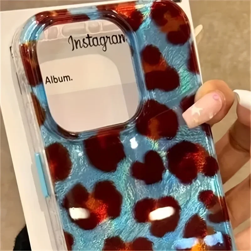 Fondo azul funda de teléfono con estampado de leopardo marrón para iPhone 16 15 14 13 12 11 Pro Max XS X XR 7 8 Plus SE 2022 cubierta de parachoques transparente - imagen 4
