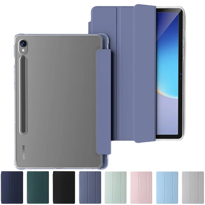 Funda para Samsung Tab S9 FE Plus con soporte para bolígrafo, carcasa inteligente magnética trasera transparente para Galaxy Tab S9 FE Plus 12,4