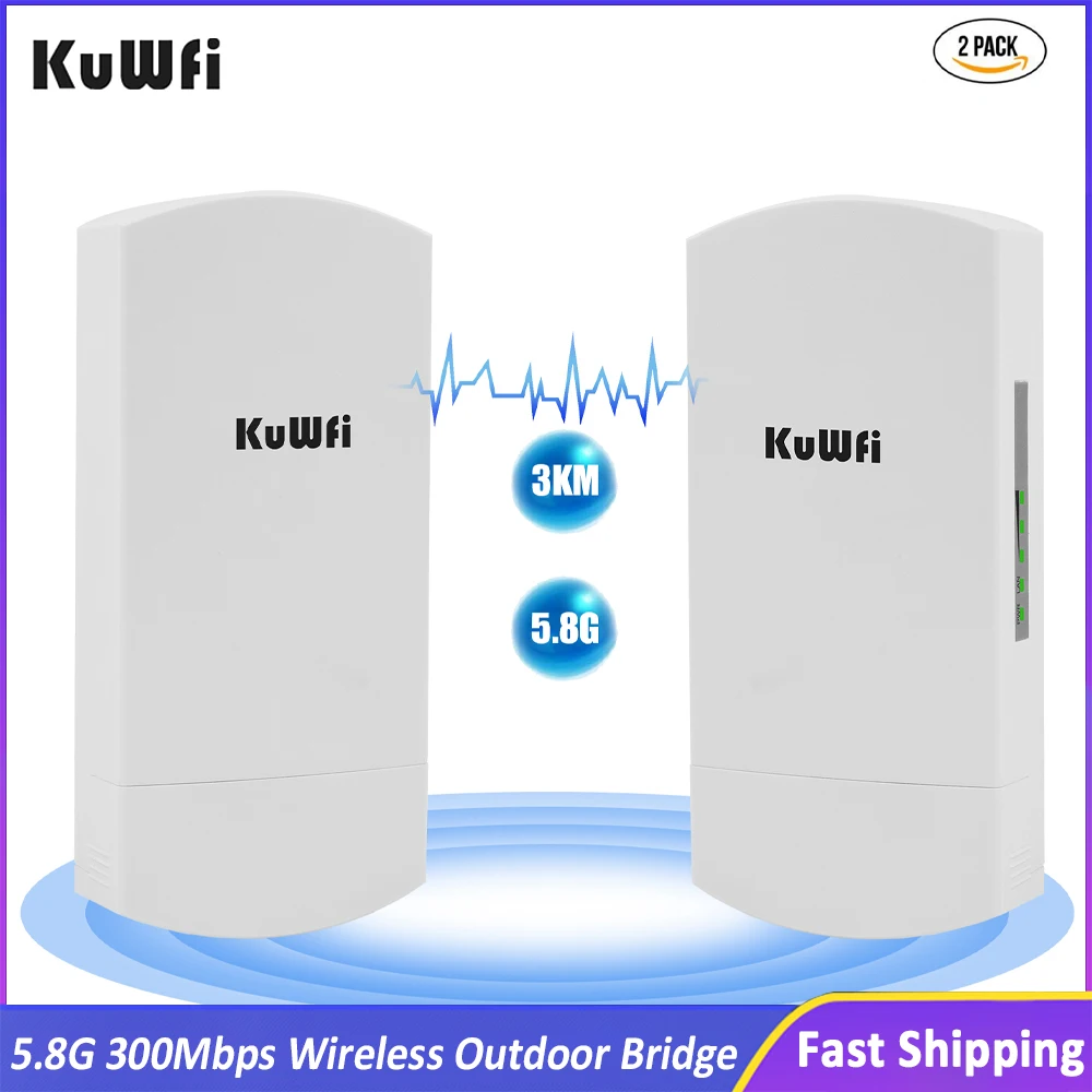 KuWFi-puente inalámbrico para exteriores, 5,8G, 300Mbps, CPE, PTP, 3KM de largo alcance con puerto LAN RJ45 de 3x10/100Mbps, antena de alta ganancia de 12dBi, 48V, PoE - imagen 2