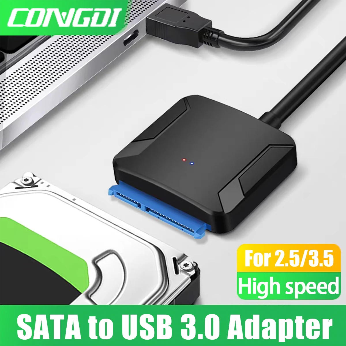 Cable adaptador USB 3,0 a SATA para disco duro SSD HDD SATA III de 3,5/2,5 pulgadas compatible con UASP Compatible con USB 1,1/2,0/3,0 - imagen 2
