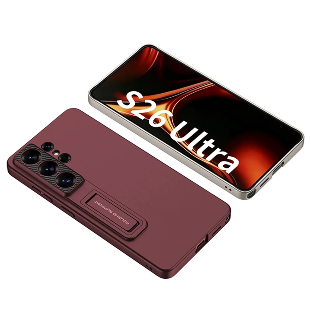 Funda de teléfono de PC con soporte plegable Invisible de lujo para Samsung S26 Ultra S26Ultra, funda trasera protectora de Color metálico de titanio - imagen 5