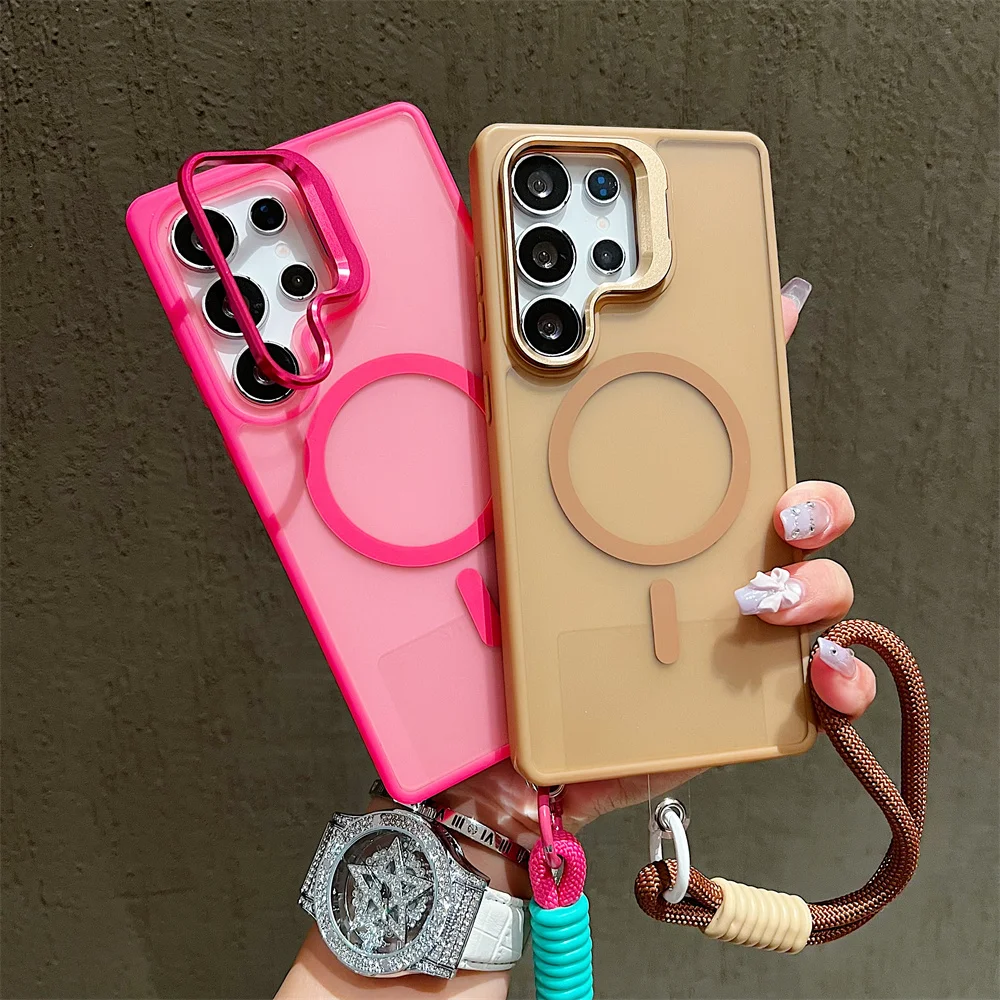 Funda de teléfono con soporte de lente magnética mate, funda de carga inalámbrica para Samsung S24 S25 Plus S23 Ultra FE A56 A36 A16 - imagen 4