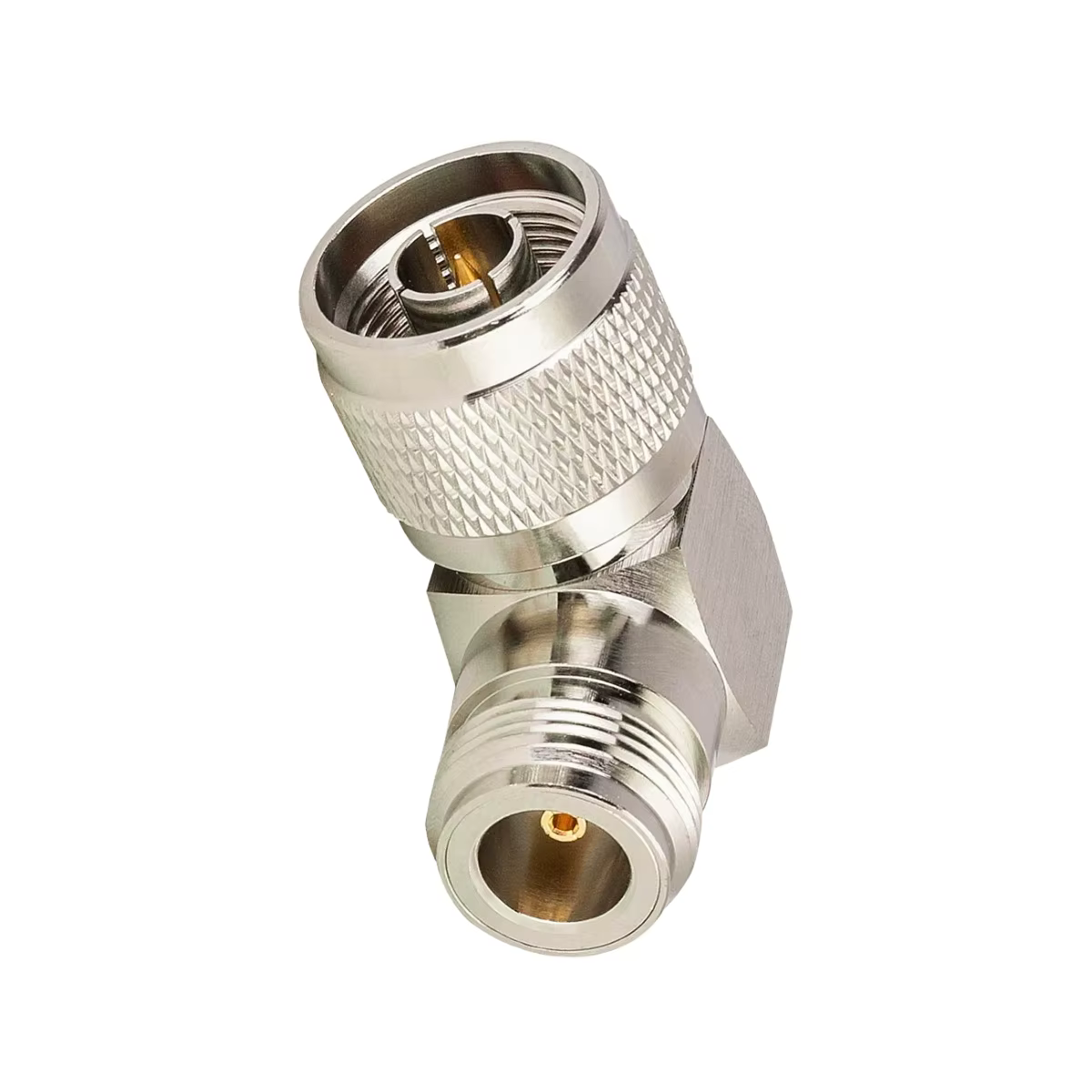 Adaptador RF Macho-Hembra 90° Ángulo Recto