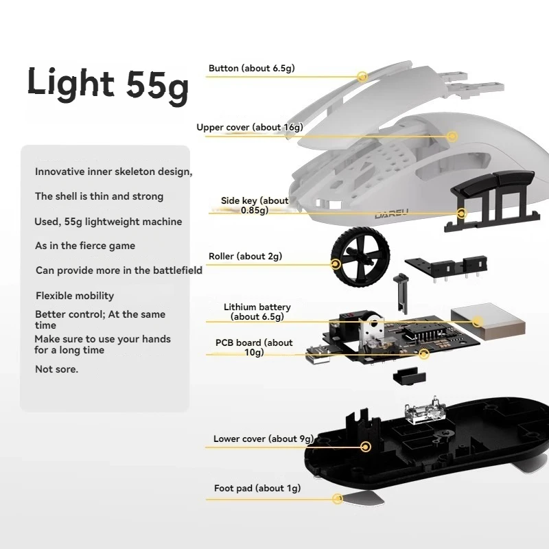 Ratón Dareu A950Pro personalizado Paw3395 inalámbrico triple modo ergonómico peso ligero Esports portátil e-sports Gaming Mouse Accesorios - imagen 3