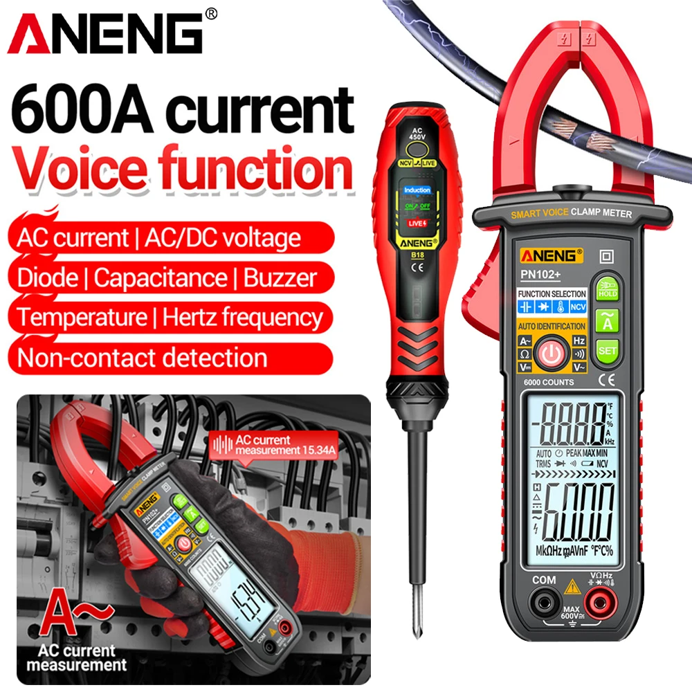 Multímetro de transmisión de voz ANENG PN102 +/B18, Kit de pluma de prueba de voltaje de resaltado, herramientas de electricista de inducción NCV sin contacto - imagen 2