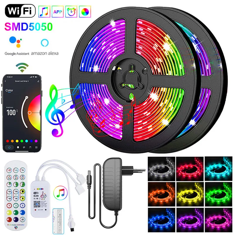 Tira de luces Led Rgb 5050 para dormitorio, cinta de luces Led con Bluetooth, tira de luces Led inteligentes adhesivas, decoración Led de pared Wifi - imagen 2