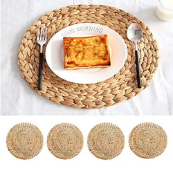 Mantel Individual Redondo de Mimbre Natural para Mesa