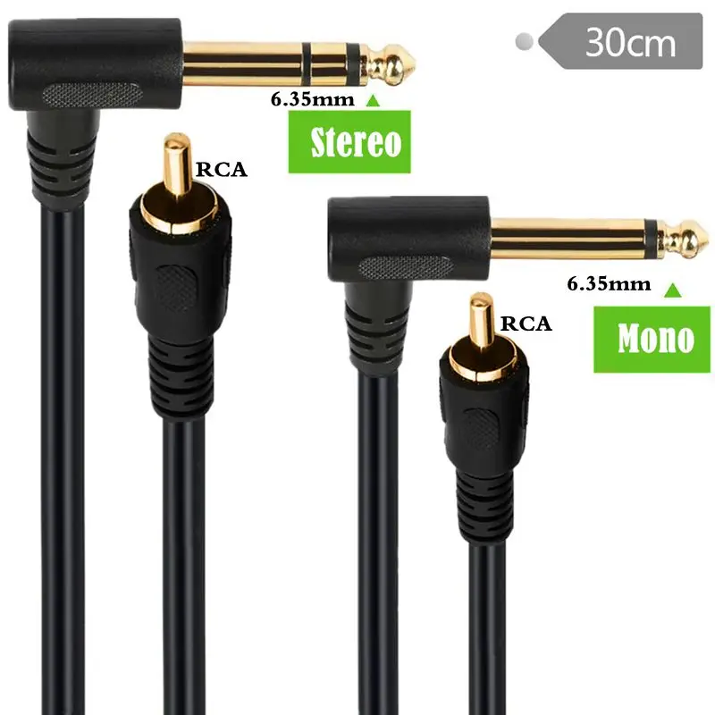 Cabezal chapado en oro con núcleo de cobre puro de 30cm, Cable de Audio mezclador de altavoz macho Mono/estéreo de 6,35mm a RCA macho