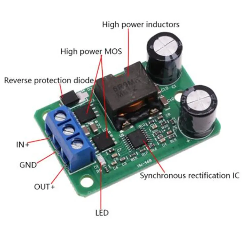 1 Uds HW-468 24V 12V a 5V/5A convertidor de potencia de rectificación síncrona 25W DC Buck módulo de fuente de alimentación reductor - imagen 5