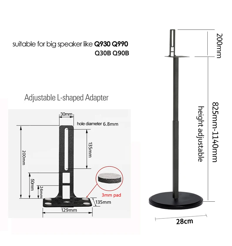 Soporte Suelo Altavoz Columna Redonda Ajustable 82-114cm - imagen 5