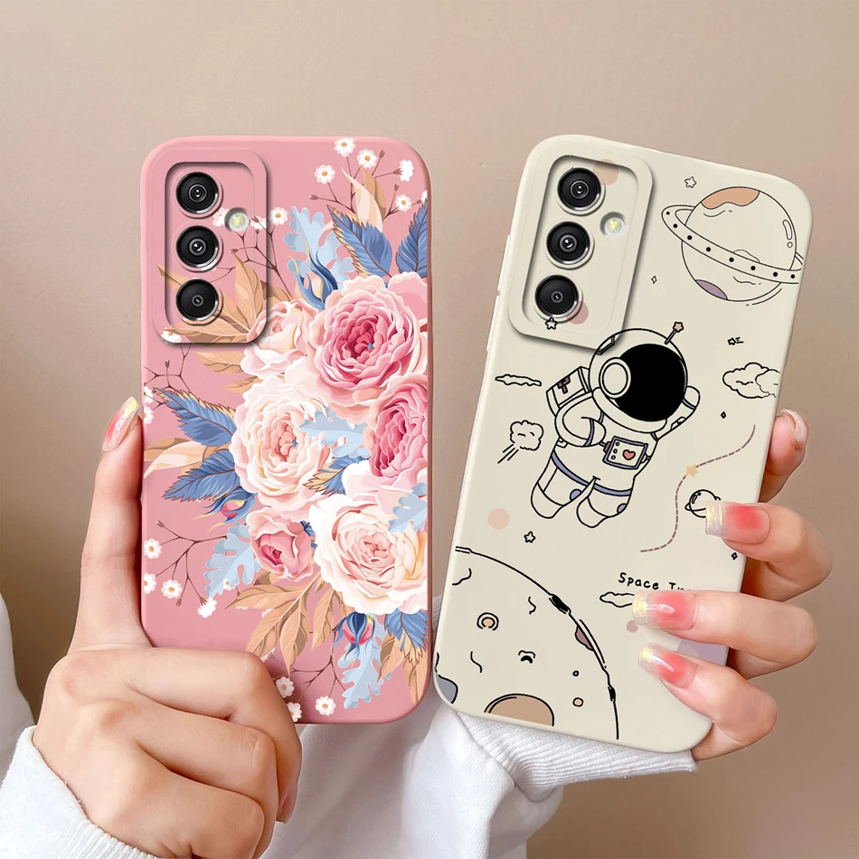 Funda trasera con estampado Floral para Samsung A16, carcasa suave de silicona líquida, protección completa, anticaída - imagen 3