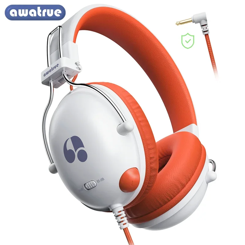 AWATRUE, auriculares con cable para estudio para niños, auriculares con sonido estéreo, auriculares para niños con micrófono, auriculares de música, volumen limitado HK05 - imagen 2