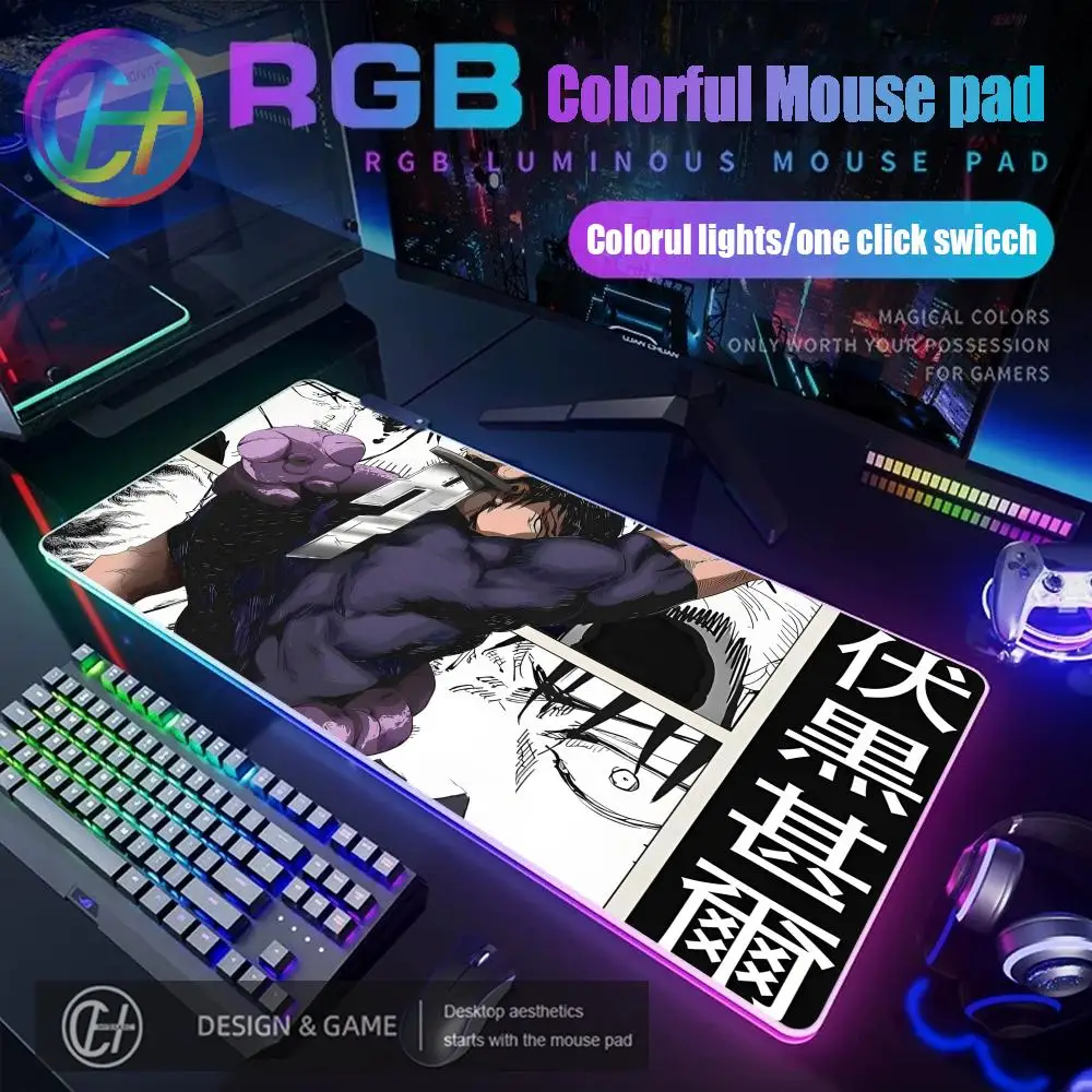 HYBXAXC Alfombrilla de ratón RGB Gaming J-jujutsu Kaisen Toji Fushiguro Alfombrilla de ratón Alfombrilla de escritorio HD Gamer Luz LED grande Alfombrilla de ratón XXL