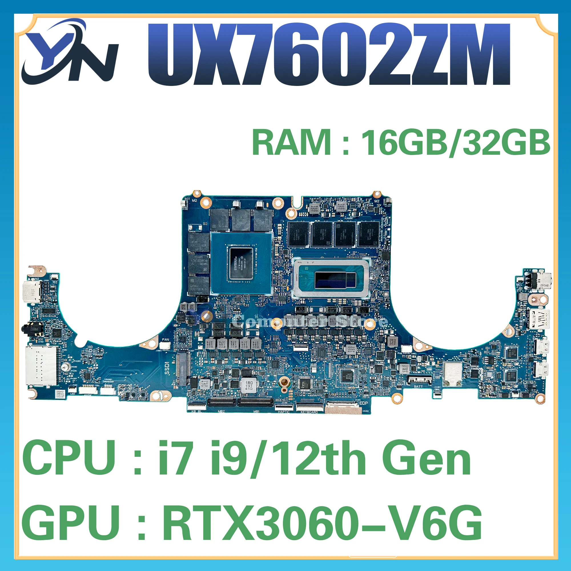 Placa base UX7602ZM para ASUS Zenbook Pro 16X OLED UX7602 UX7602Z placa base para ordenador portátil i7-12700H i9-12900H RTX3060 RAM-16G/32G