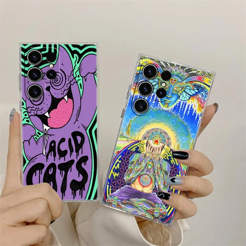 Funda de teléfono con pintura de arte psicodélico Trippy para Samsung S24 S23 Ultra S22 S20 Plus S21 FE, Funda transparente Galaxy S24Ultra - imagen 2