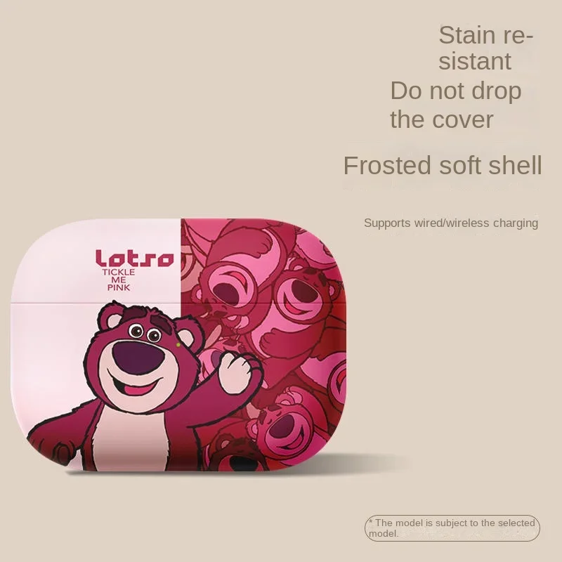 Funda de dibujos animados esmerilada para Apple AirPods 1, 2, 3 Pro, funda bonita de oso de fresa, funda protectora para auriculares para Airpods Pro2 - imagen 2