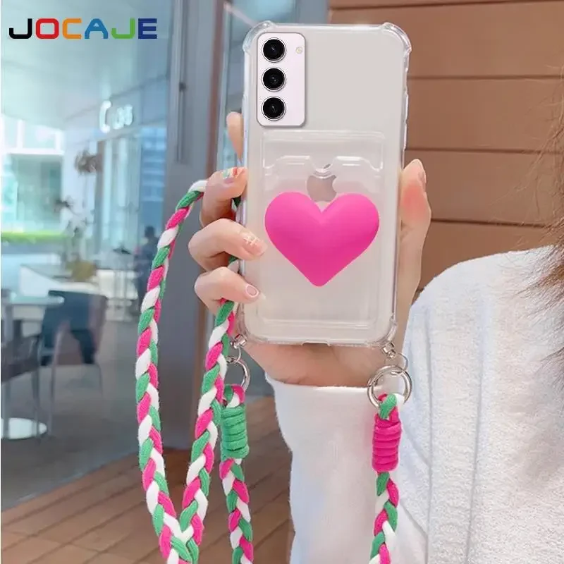 Funda transparente con ranura para tarjetas para Samsung S25 Ultra S24 FE S23 Plus S22 S21 S20 S10, funda cruzada con cordón a prueba de golpes - imagen 2