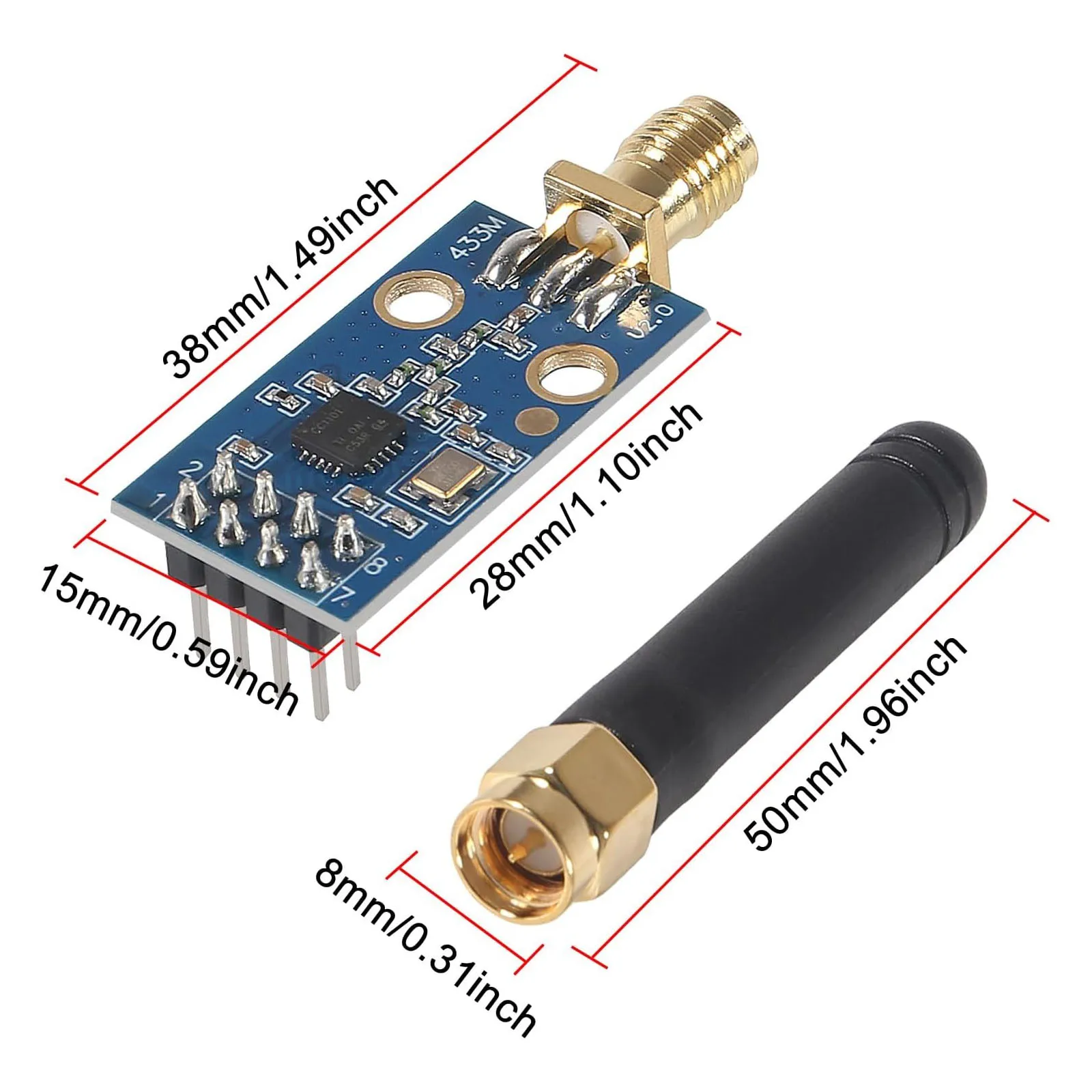 1 Uds CC1101 módulo inalámbrico de 433mhz con antena SMA módulo amplificador transceptor inalámbrico - imagen 2