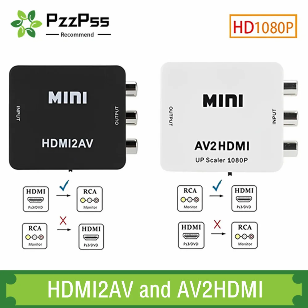 Adaptador de escalador de vídeo compatible con HDMI de 1080P, convertidor compuesto de vídeo RCA a HDMI, caja convertidora de escalador de vídeo CVSB L/R