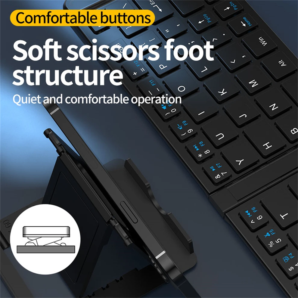 Juego de ratón y teclado inalámbrico plegable Bluetooth y 2,4G para PC/portátil/tableta, teclado de viaje portátil recargable con ratones de 1600DPI - imagen 4