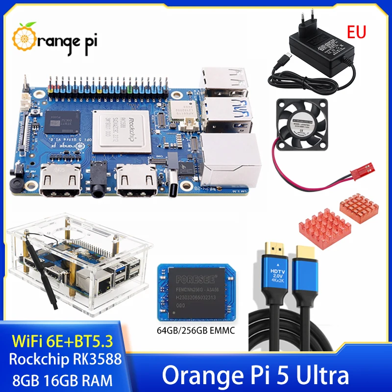 Orange Pi 5 Ultra 8GB 16GB RAM LPDDR5 Rockchip RK3588 Placa de desarrollo WiFi 6E + BT5.3 M2 ranura 2,5G LAN para Orange Pi 5 Ultra