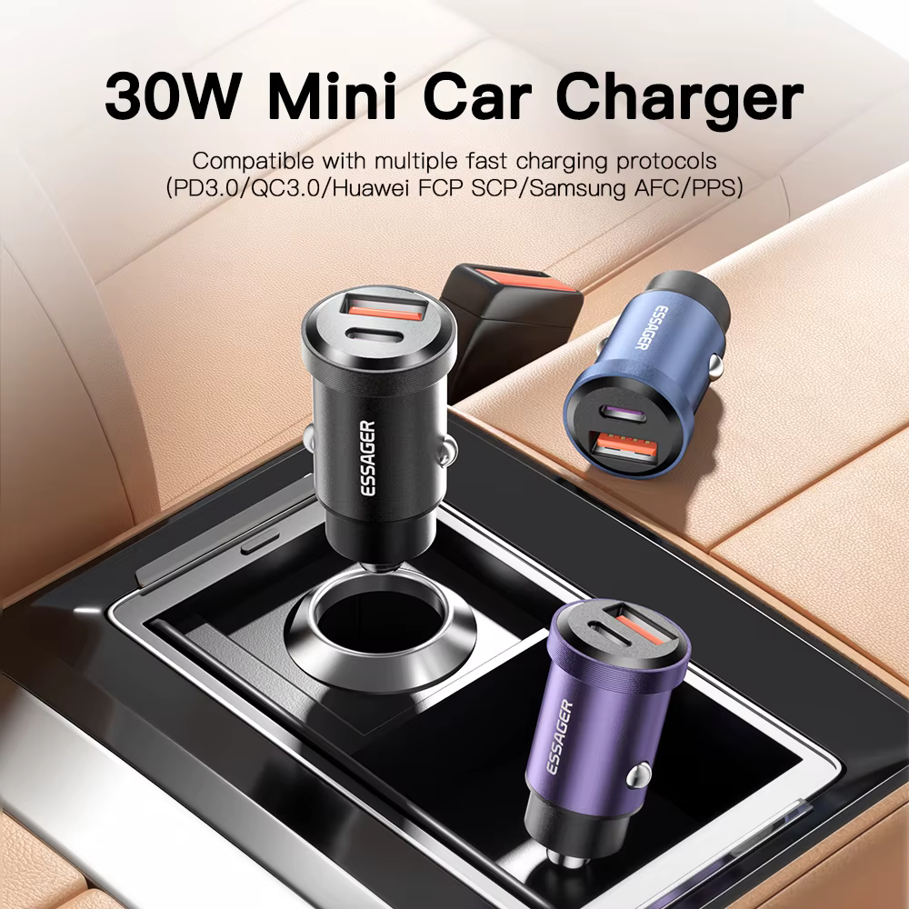 Essager Cargador Coche USB-C 30W Carga Rápida - imagen 3