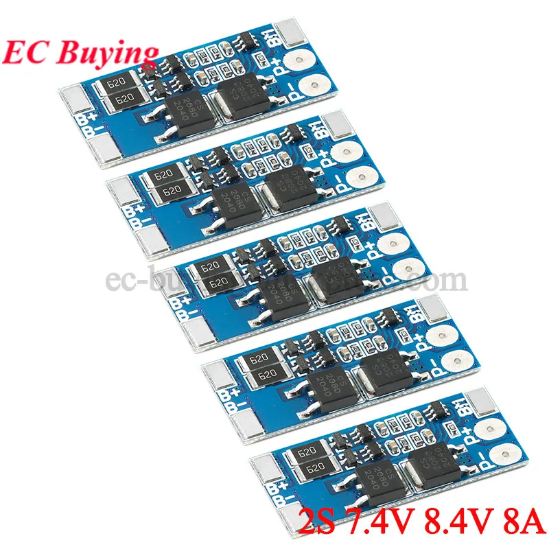 5 uds/1pc 2S 7,4 V 8,4 V 8A BMS 18650 Placa de protección de carga de batería de litio 10A ecualizador de iones de litio módulo PCB de carga equilibrada