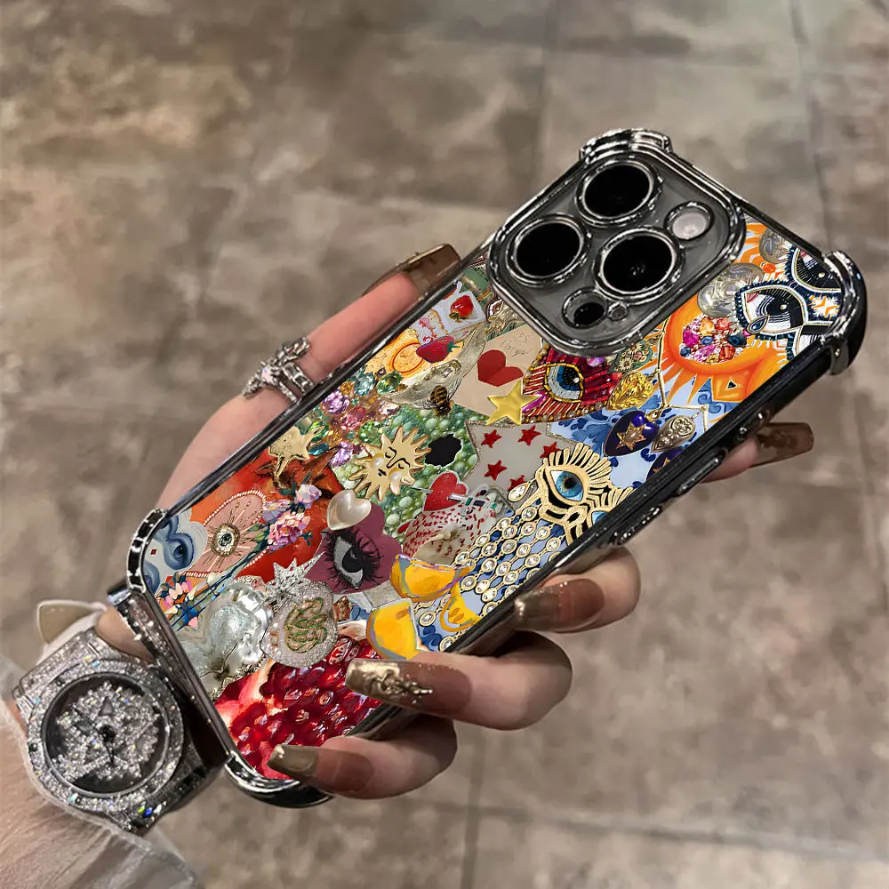 Estilo Retro cara sol estrellas Ins caja de teléfono chapado para Infinix Hot 40i 30 30i 10s Play Smart 9 8 7 Note 40 Spark Anti caída Airbag - imagen 3