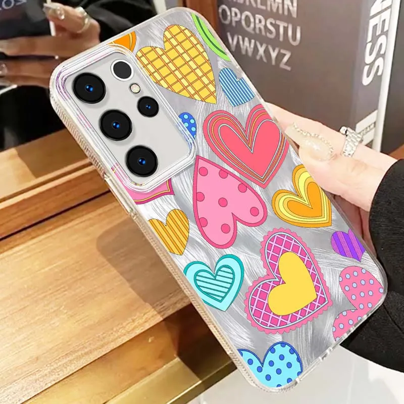 Patrón de corazón de moda de lujo para Samsung Galaxy S25 S24 S23 S22 S21 S20 Ultra FE Lite funda de teléfono con textura de plumas - imagen 5