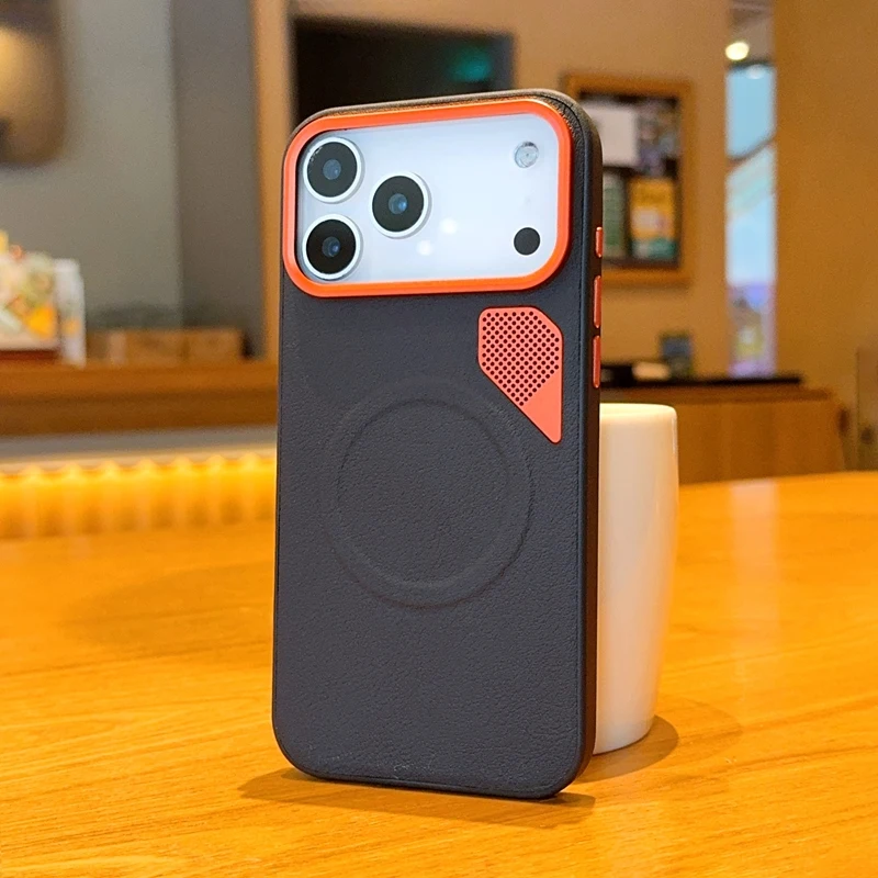 Para iPhone17 Pro Max, 17 Pro funda magnética ELVEV alta calidad PU cuero duro PC disipación de calor cubierta de teléfono para iPhone Air