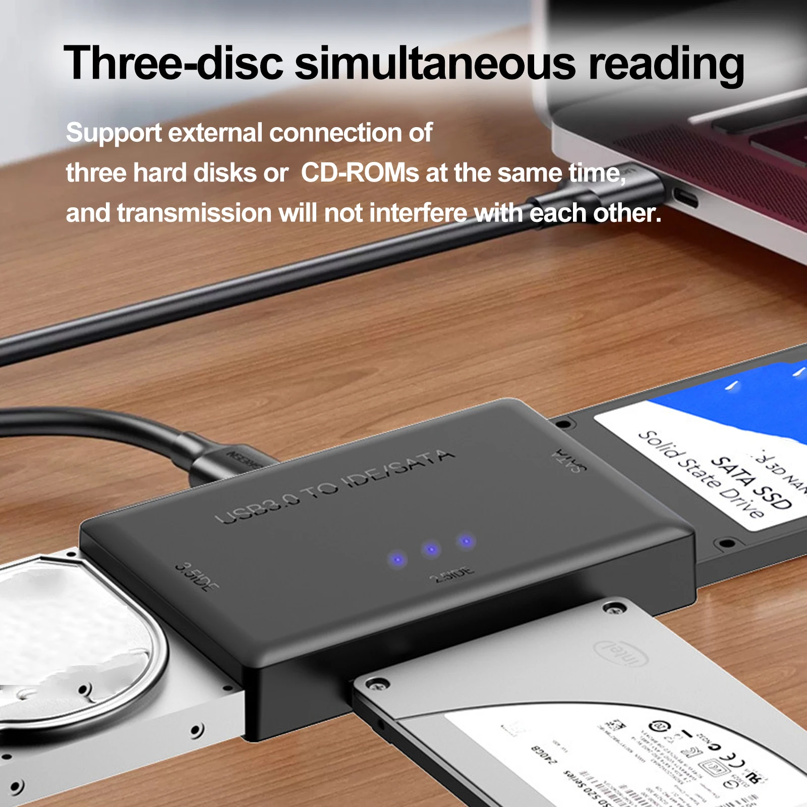 Cable convertidor adaptador de disco duro USB 3,0 a SATA IDE para 3,5 2,5 pulgadas HDD/SSD CD DVD ROM CD-RW 3 en 1 adaptador USB IDE SATA - imagen 3