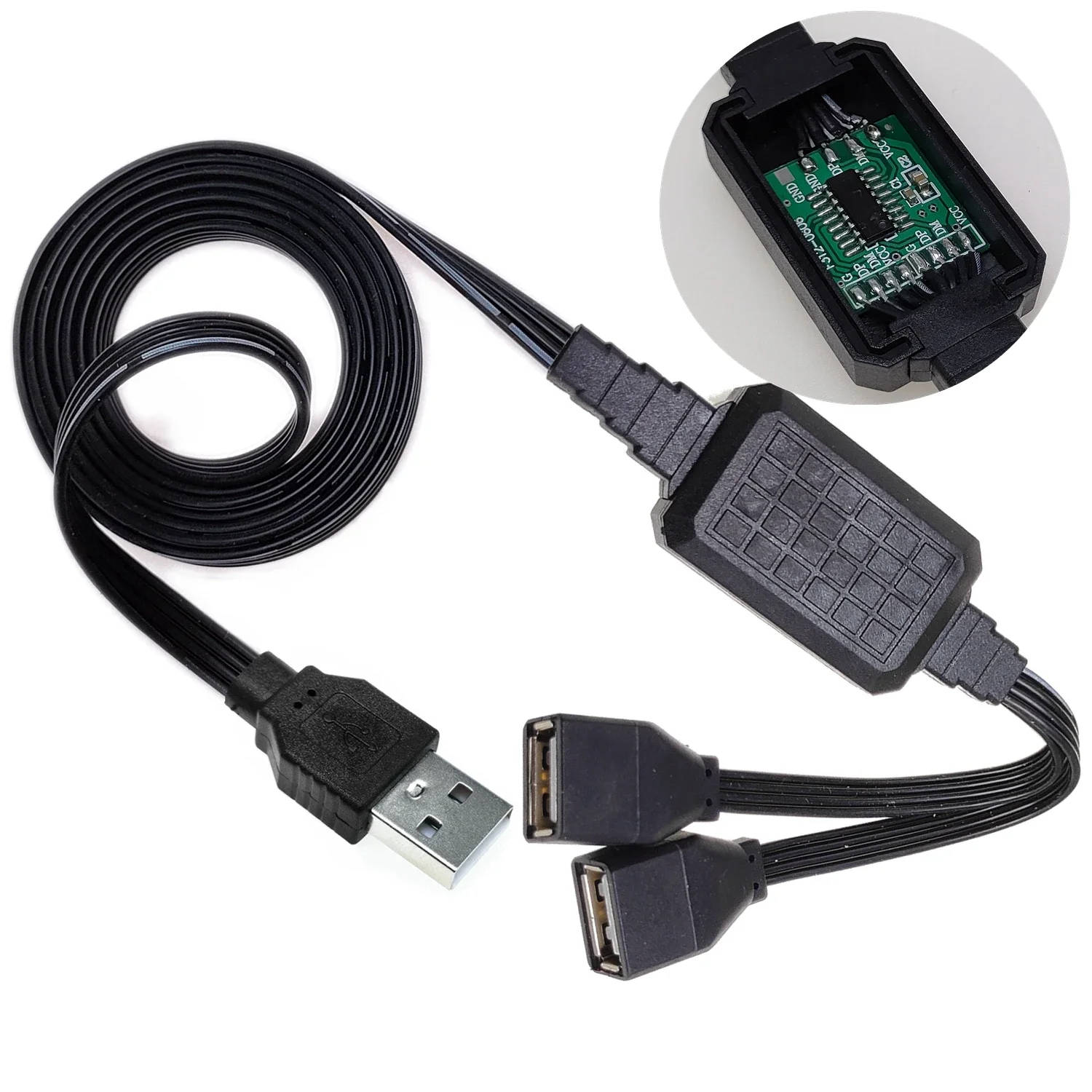 Distribuidor de Cable de datos Dual y USB 2,0, convertidor de adaptador de corriente para PC, cable de carga de transmisión de datos para coche, 1 macho y 2 hembra - imagen 3