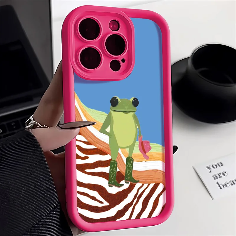 Funda de teléfono con flores bonitas para iPhone 13, funda para iPhone 11 16 14 17 12 15 Pro Max XR XS X 7 8 Plus SE, funda de rana y fresa de dibujos animados