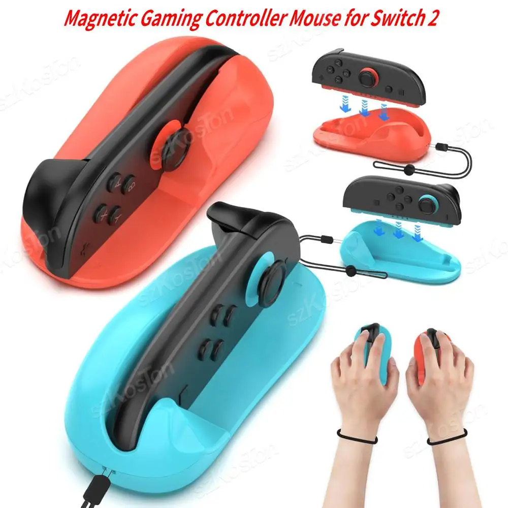 Paquete de 2 ratón controlador de juego magnético para Switch 2 empuñaduras Joy-Con con pulsera Mini ratones portátiles accesorios de juego