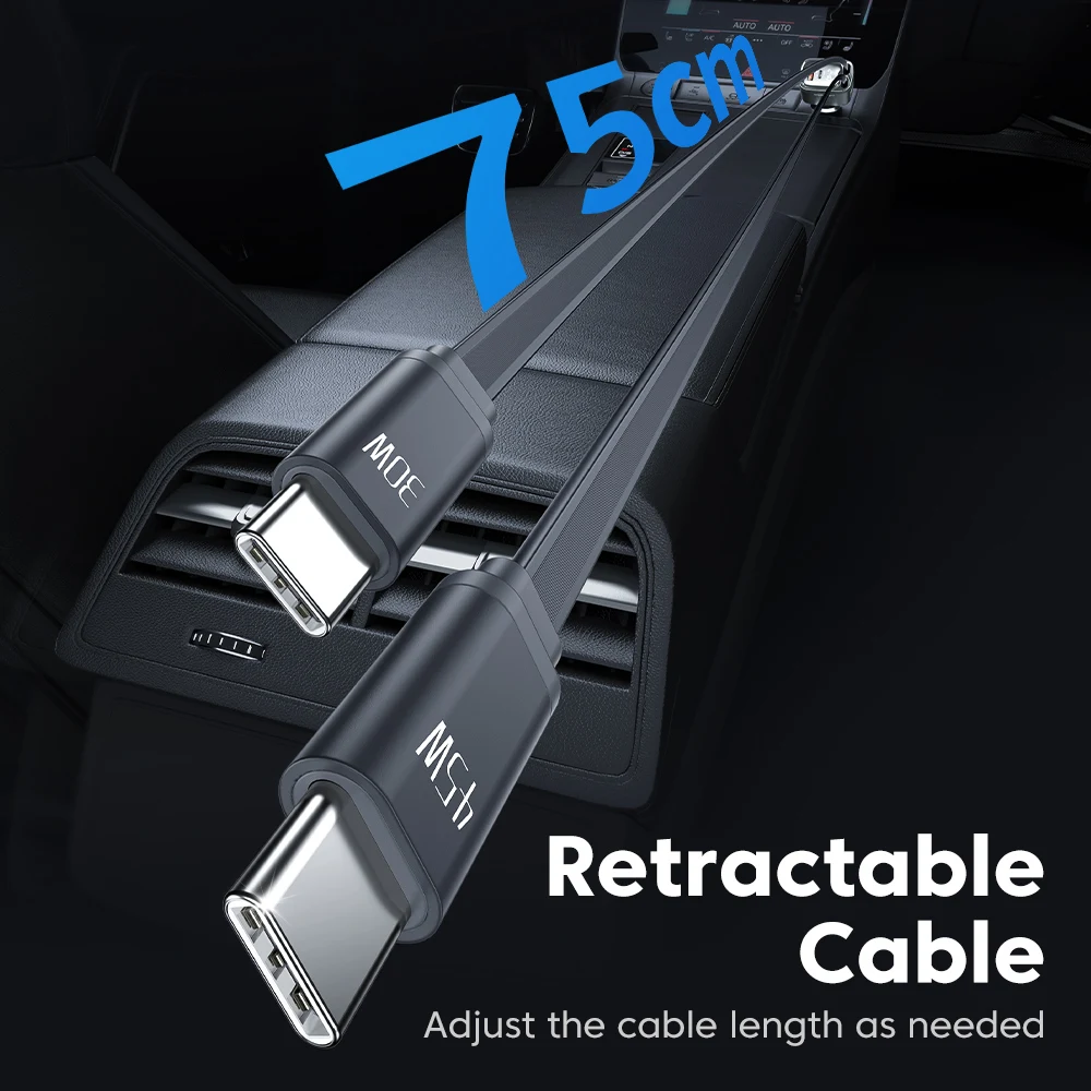 Toocki-cargador de coche de 105W, Cable retráctil USB C de 0,75m PD 45W QC 3,0 SCP SFC2.0 PPS, carga rápida para tableta Samsung iPhone 17 16 - imagen 3