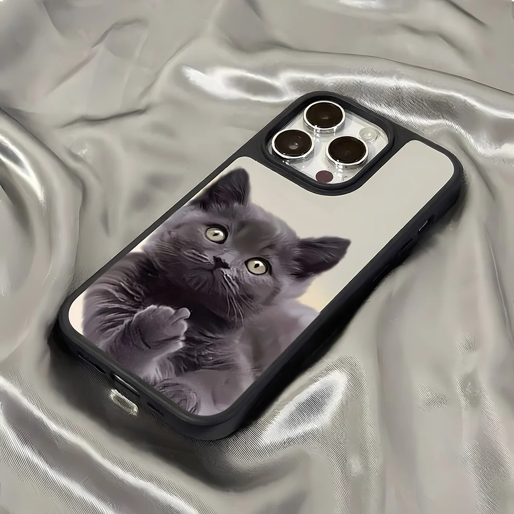 Funda de teléfono con espejo de maquillaje de lujo para iPhone 17 16 Pro Max 13 15 14 11 12 Air 17promax a prueba de golpes gato Animal pintado Funda - imagen 5