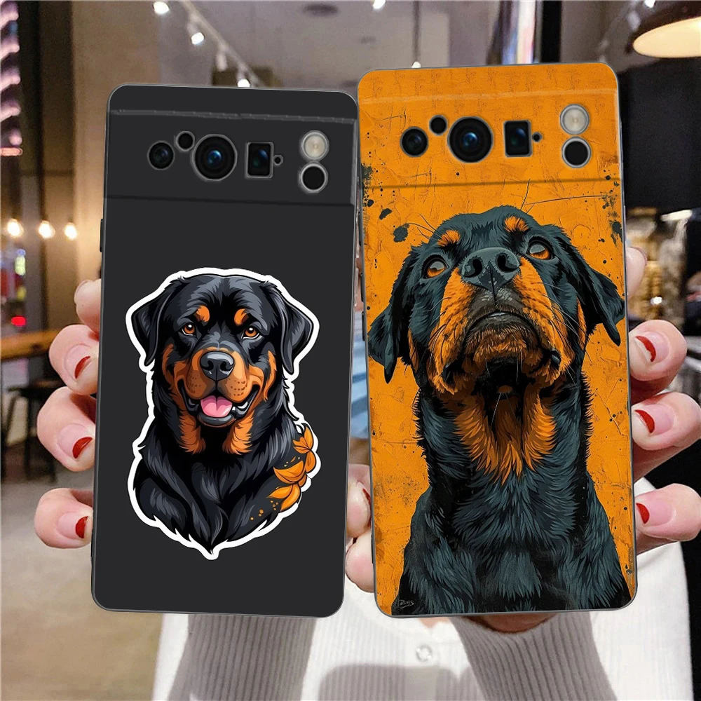 Funda de teléfono Rottweiler Dog para Google Pixel 10 9 8 7 6 Pro XL 9A 8A 6A 7A 5G cubierta negra de TPU suave a prueba de golpes - imagen 2