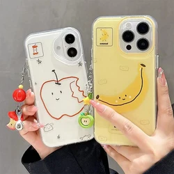 Funda de teléfono divertida Bite Apple Banana para iPhone 11 12 13 14 15 16 17 Pro Max 16E 17Air 7 8 Plus bonita funda con llavero con colgante de fruta