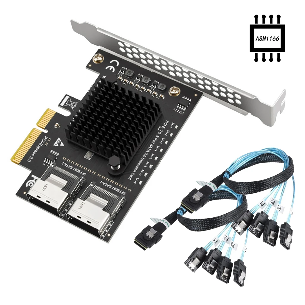 Tarjeta de expansión SATA PCIE a SFF8087 Mini SAS 8 puertos SATA 3,0 a controlador PCIe3.0 a SFF-8087 adaptador de Chip ASM1166