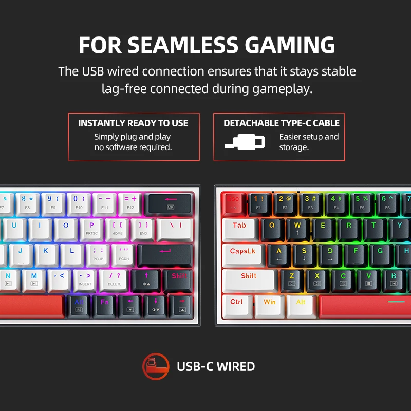 Teclado mecánico Thunderobot K63 con cable RGB ANSI 60% diseño de 63 teclas con teclas de flecha teclado para juegos intercambiable en caliente para jugadores - imagen 4