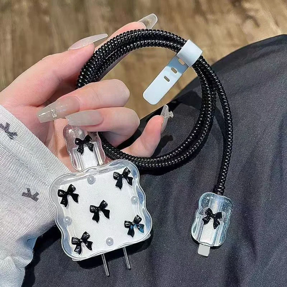 Funda protectora de Cable USB con purpurina de tulipán de Metal 3D para iPhone 16 15 14 13 18W-20W línea de datos Cable de cabeza de mordida funda de carga rápida - imagen 2