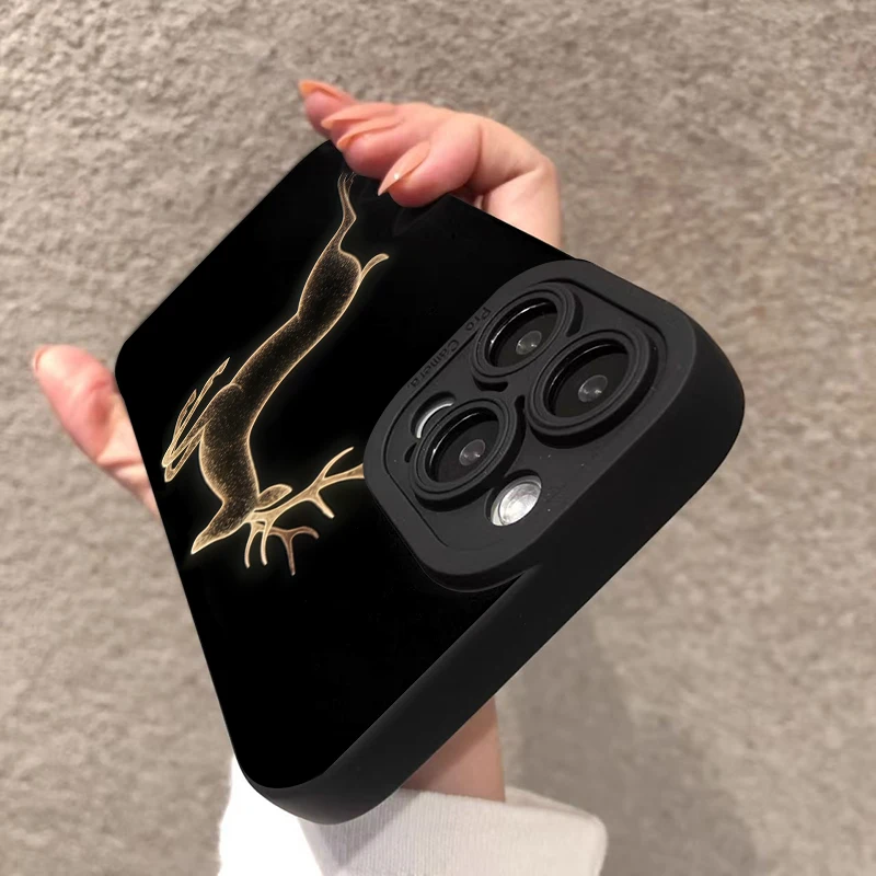 Funda de teléfono negra con diseño de ciervo dorado para Xiaomi Mi 11 Lite 5G 15T 14T 13T 12T Poco F7 F6 M6 X7 X6 X5 Pro F5 - imagen 2