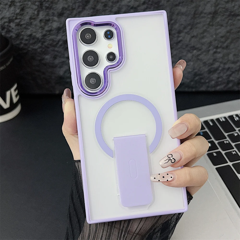Funda de teléfono con soporte plegable Magsafe, mate, translúcido de lujo, para S25, Samsung, S25, S24, S23Plus, funda trasera de carga Ultra inalámbrica - imagen 4