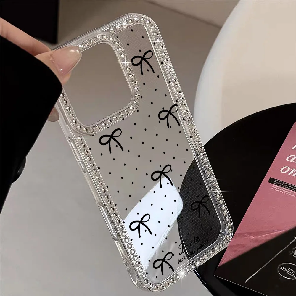 Funda de teléfono con nudo de lazo y cordón de diamante para iPhone 17 16 Pro Max 11 13 15 14 12 Air 17promax, Funda transparente a prueba de golpes - imagen 4