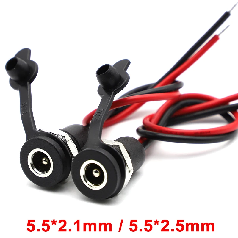 1/5/10 Uds DC 5,5X2,1mm 5,5X2,5mm batería DC enchufe hembra conector impermeable con 2 pines 18AWG Cable flexible DIY - imagen 2