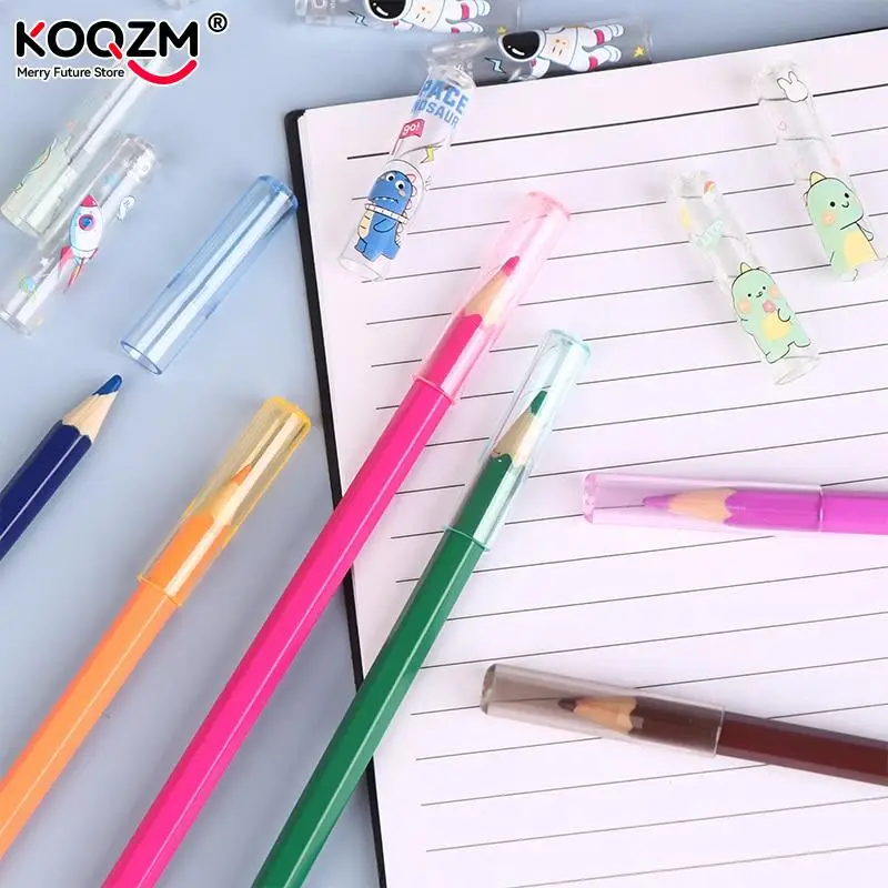 Cubierta protectora de lápiz de dibujos animados para estudiantes, tapa extensora de lápiz, suministros de papelería para la escuela y la Oficina, 6 unidades por juego - imagen 4